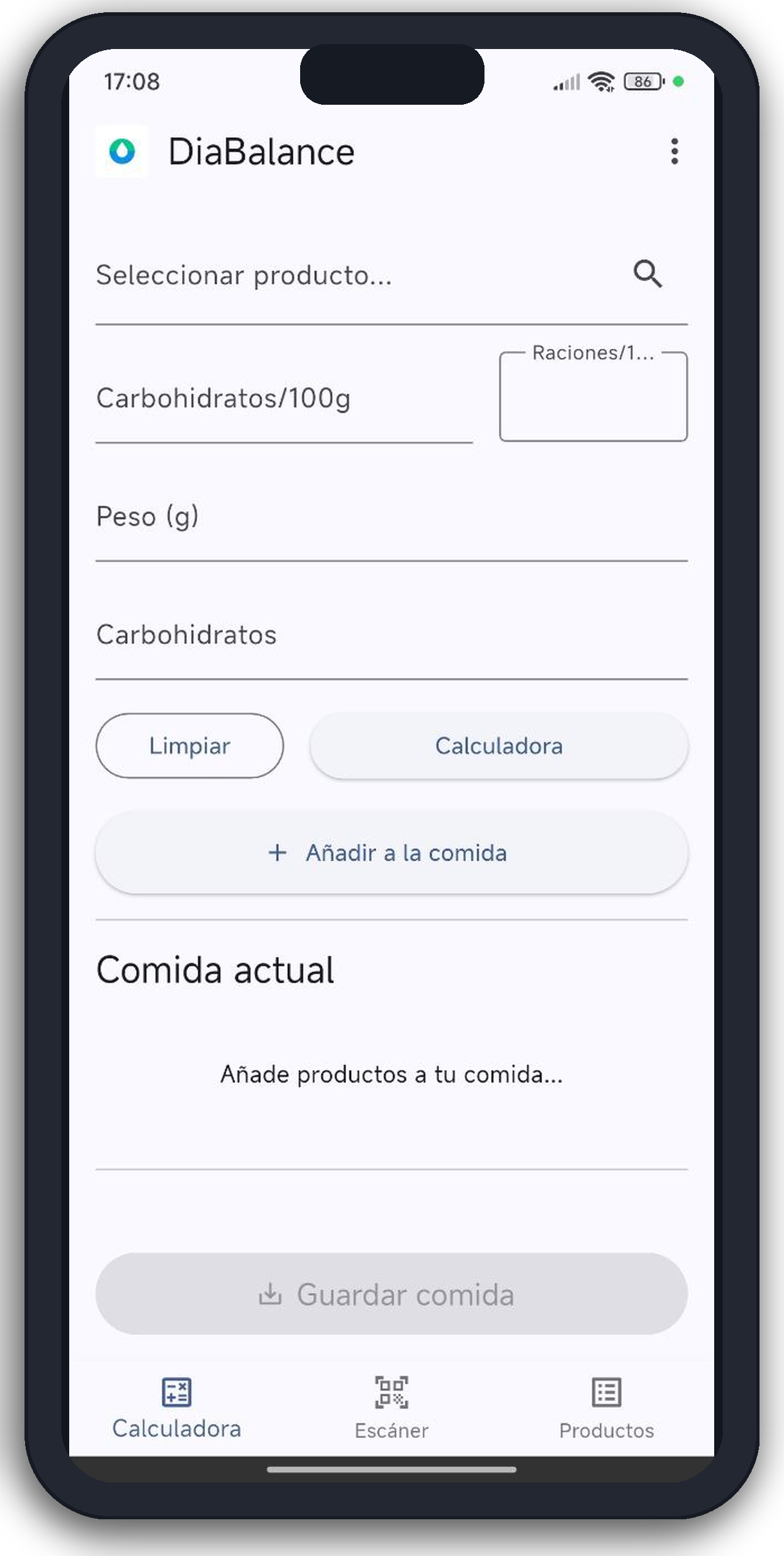 DiaBalance meal calculator